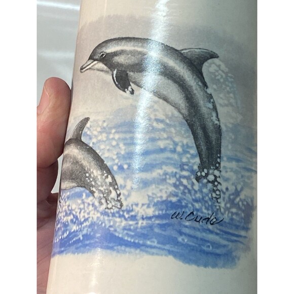 Vintage DOLPHINS W. Cude Ocean Beach Tall Large Coffee Mug MINTY - Picture 5 of 9